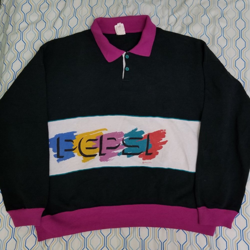 Vintage 80s Pepsi Rugby Polo Sweatshirt Colorblock